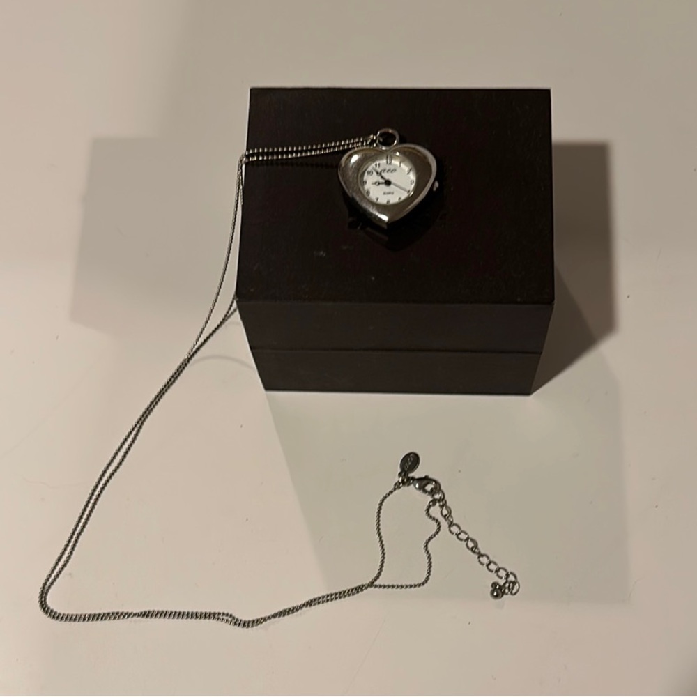 Heart-Shaped Silver Pendant Watch Necklace